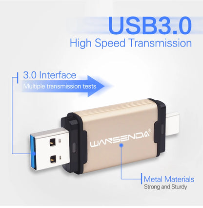 WANSENDA 128GB TYPE C USB 3.0 Flash Drive Pen Drive 32GB 64GB 256GB 512GB High Speed Pendrive for HUAWEI TYPE-C Mobile/PC