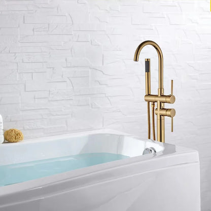 Luxury Hotel Project Gold Chrome Freestanding Bathtub Faucet Set Modern Rain Brass Mixer Shower Bath Taps With Hand Shower