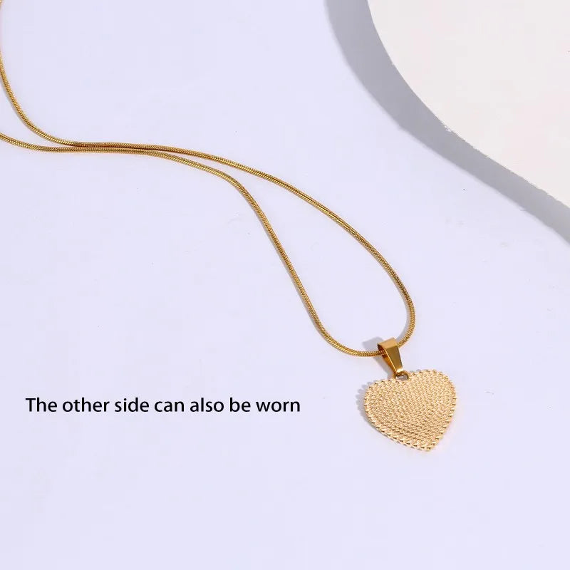 Heart Necklace for Women Synthetic Blue Turquoise Inlay Gold Color Stainless Steel Heart Pendant Necklace Gift