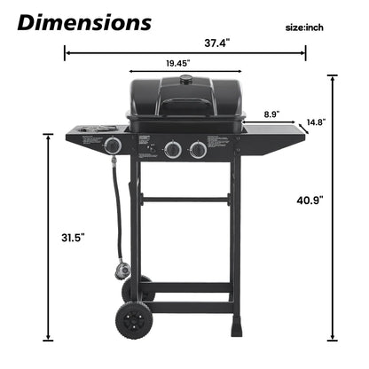 Overseas Stock Free Shipping 2 Burner BBQ Propane Gas Grill with Side Burner 24000 BTU Output Stainless Steel Barbecue Grill