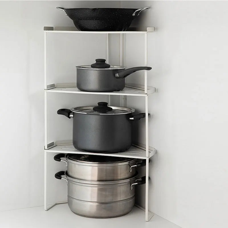 2 Tier Corner Countertop Organizer Stackable Save Space Storage Shelf Pot Spice Rack Under the Sink Holder for Kitchen Bathroom