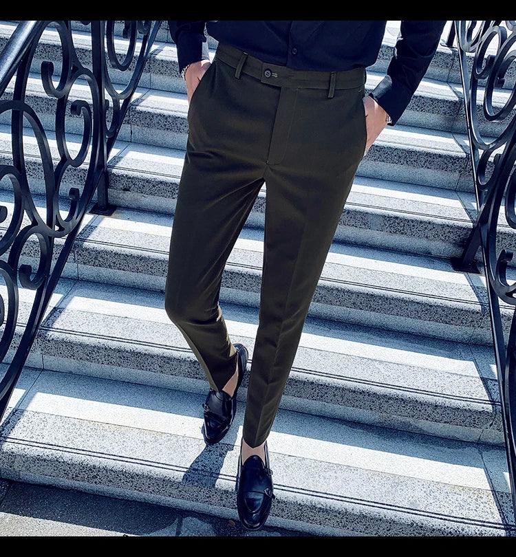 Boutique Fashion Solid Color Mens White Business Casual Suit Pants Male Slim Casual Trousers Wedding Dress Suit Pants