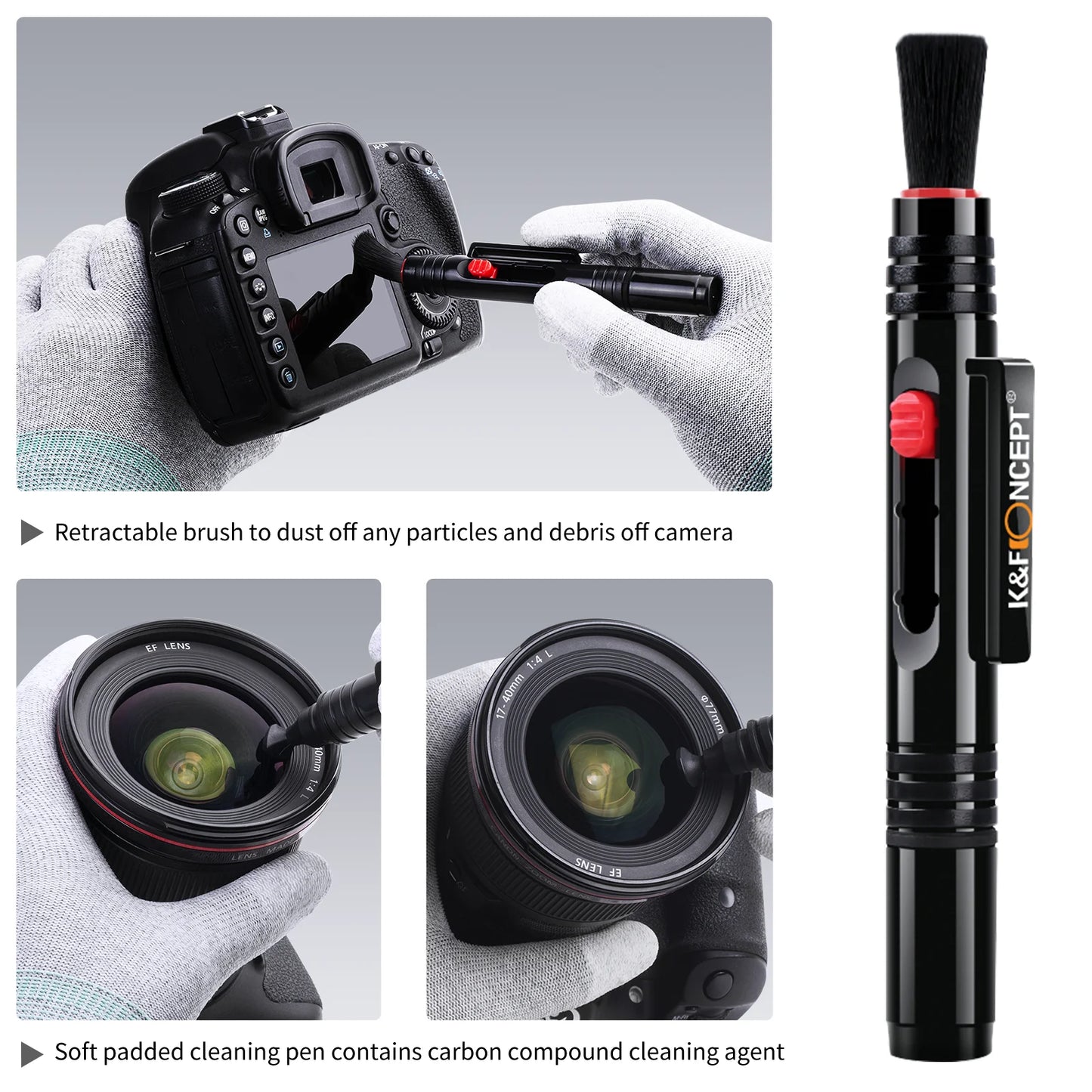 K&F Concept Lens Cleaning Pen with Retractable Soft Brush for DSLR Cameras and Sensitive Electronics Optics Cleaning Tool