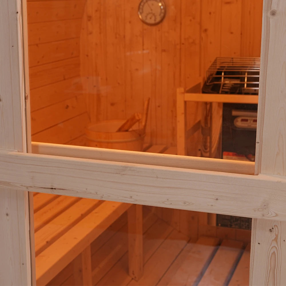 4-Person Outdoor Barrel Sauna Kit - Easy Assembly Backyard Spa in Premium White Pine