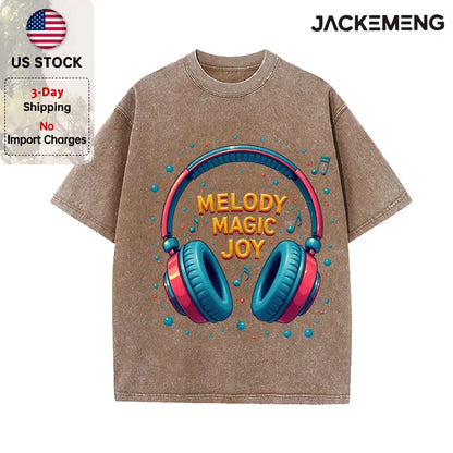 Oversized Vintage Retro Bubble Music Headphone Streetwear Print Tshirt USA Stock Wholesale Y2K Casual Tee