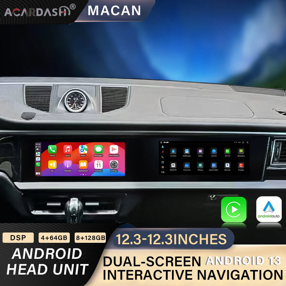 ACARDASH Dual 12.3" Touch Screen Auto Android Car Dvd Player Interactive Screen for Macan 2014-2017 PCM3.1 PCM4.0 With Carplay