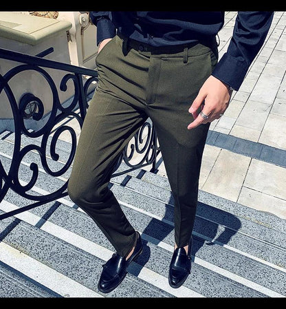 Boutique Fashion Solid Color Mens White Business Casual Suit Pants Male Slim Casual Trousers Wedding Dress Suit Pants