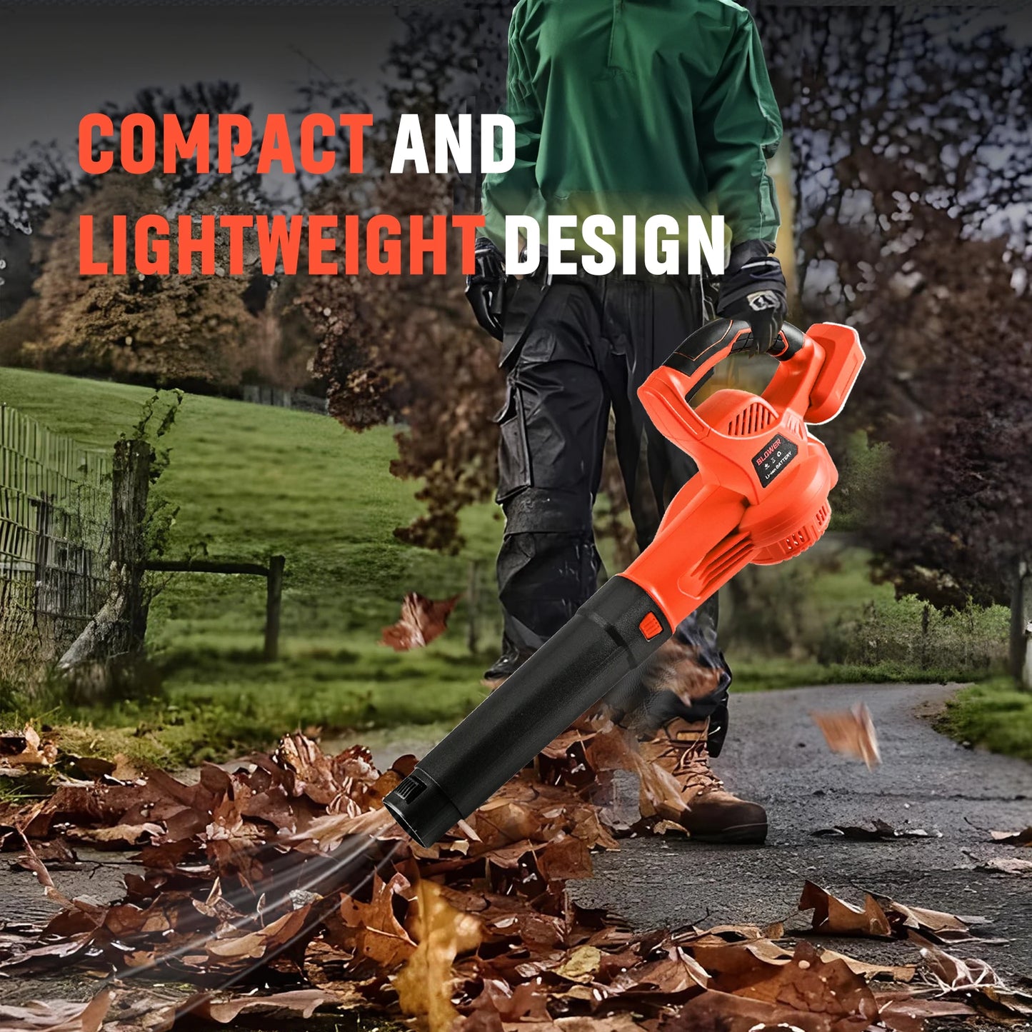 21V Orange Cordless Leaf Blower Lightweight & Powerful with Dual Li-ion Battery(Including Charger) High-Speed Handheld Blower