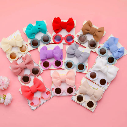 New Children Sunglasses Bow Set Cartoon Baby Toys Children Sunshade Glasses Hairbands Headdress Girl Hair Clips