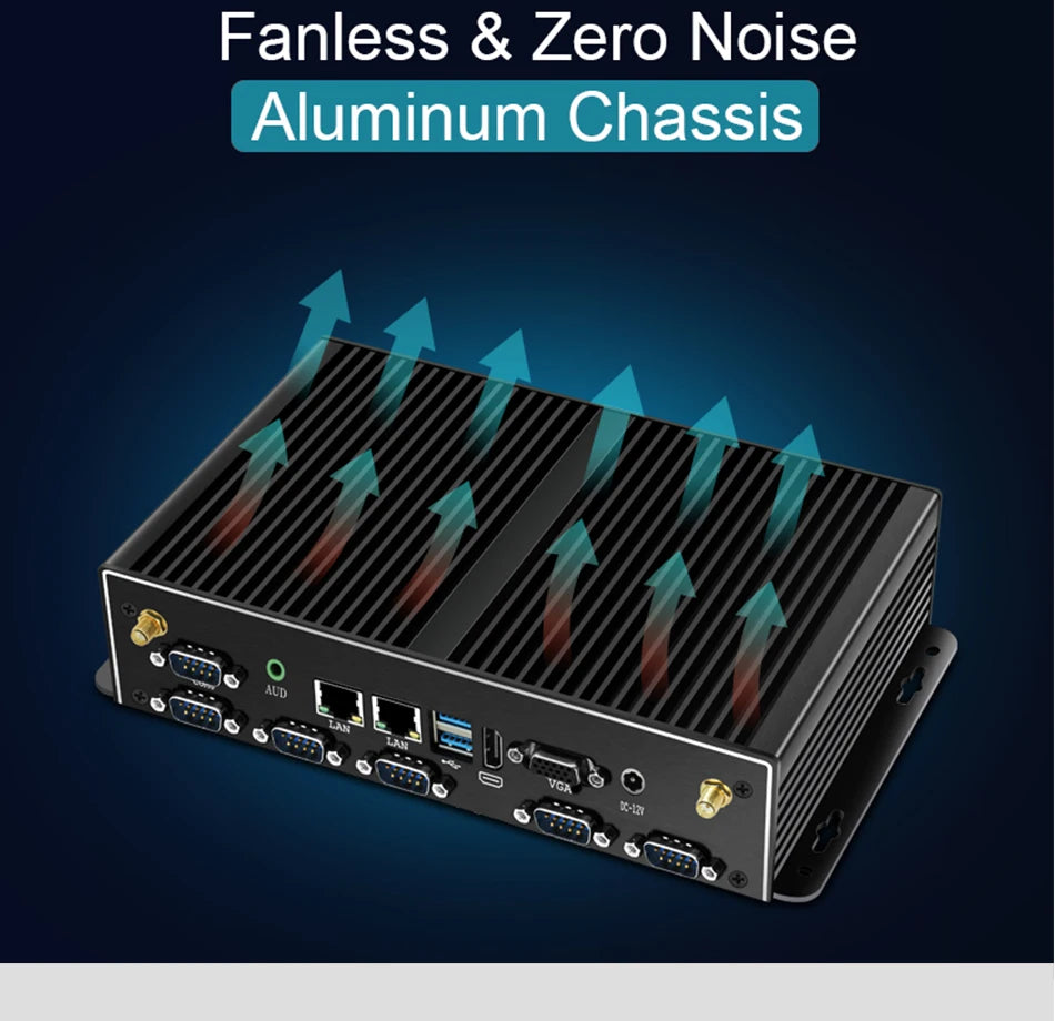 Industrial Mini PC Fanless Dual LAN 6x COM-RS232 Support 1x RS485 Intel I7-5500U Celeron J1900 SIM Slot Mini-PCIe Windows Linux