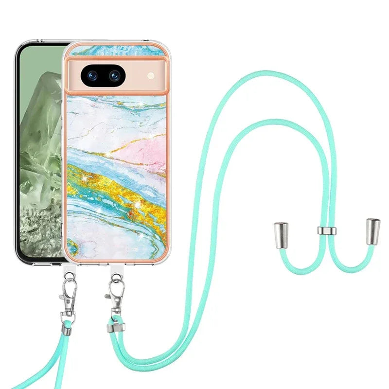 Shockproof Mobile Phone Case for Motorola Moto G14 G54 G84 IMD Marble Shell Cover Lanyard