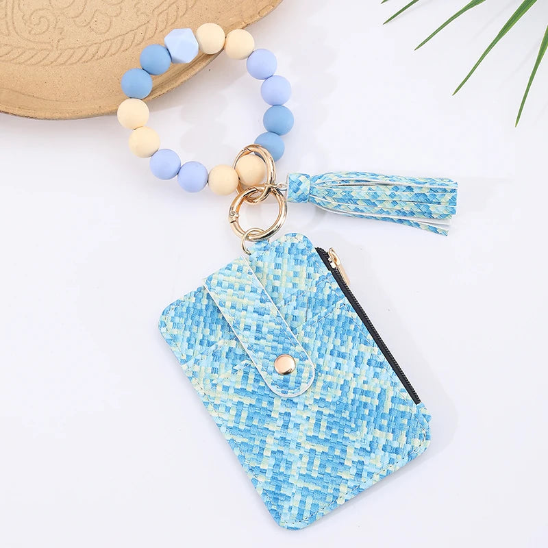 2025 New Fruit  Pattern Leather  Bracelet Fringe Key Chin Card Bag Document Wrist Portable Keychain  Zipper Card Holder Wallet