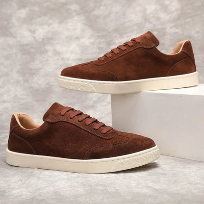 Lightweight Men's Casual Shoes with Luxury Suede Cow Leather Retro Sporty Style for Spring and Winter Walking