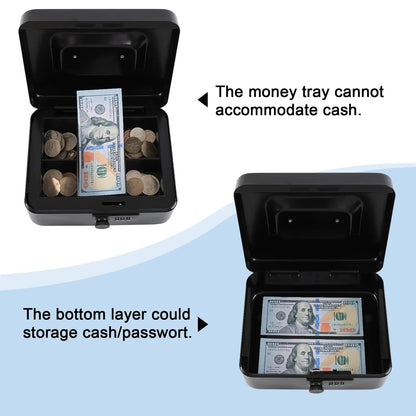 AJF Black Cold Rolled Steel Cash Safe Box Combination Lock Secure 7.87"x6.30"x3.54" Money Tray for Indoor/Outdoor Use Model