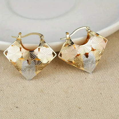 Gold Plated Floral Hoop Earrings For Women Party Fashion Dangle Earrings Alloy Metal Jewelry