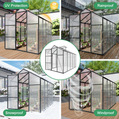 [US Stock] 6x10FT Polycarbonate Walk-in Outdoor Greenhouse With Sturdy Aluminum Frame Fast Delivery From US MOQ 1 Unit