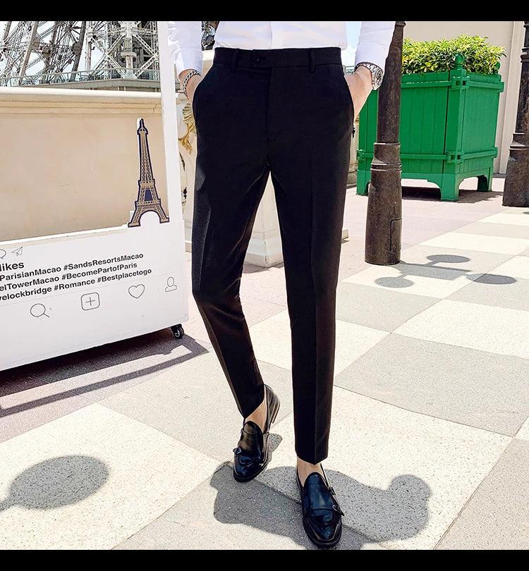 Boutique Fashion Solid Color Mens White Business Casual Suit Pants Male Slim Casual Trousers Wedding Dress Suit Pants
