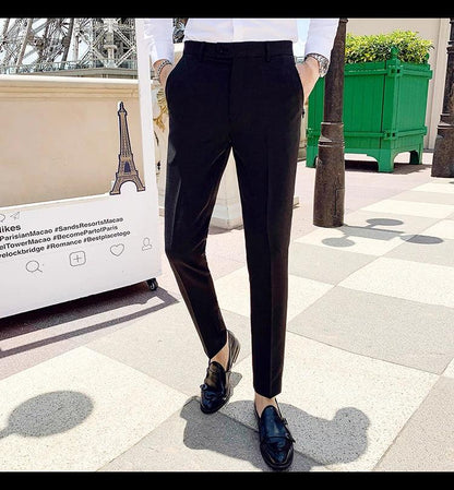 Boutique Fashion Solid Color Mens White Business Casual Suit Pants Male Slim Casual Trousers Wedding Dress Suit Pants