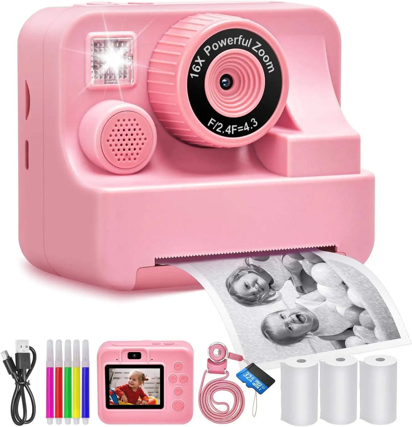 JXD Printable Toy Camera Very Portable Dual Lens Selfie Camera for Kids 1080P HD Photo with Printing Paper Best Gift