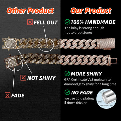 Fine Jewelry Popular White Gold Plated 925 Silver Iced Out Chain 8mm VVS Moissanite Hip Hop Rope Chain Necklace Charm for Men