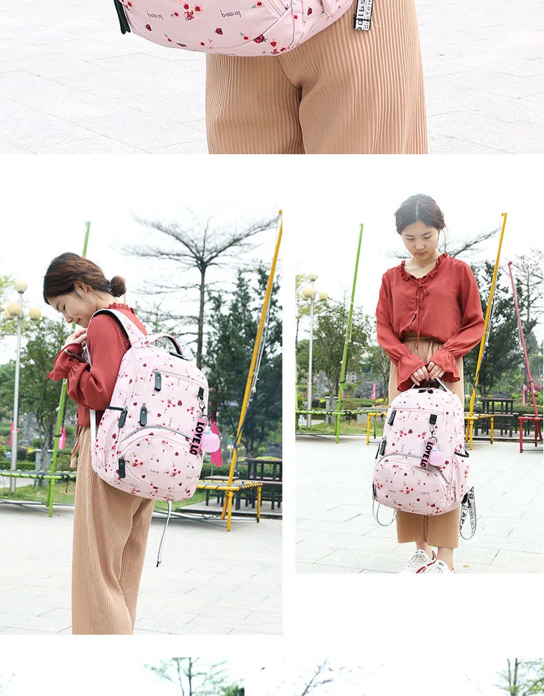 Cherry blossoms elementary school backpack for girls black pink floral bookbag fashion school bags for girls cute flower bookbag