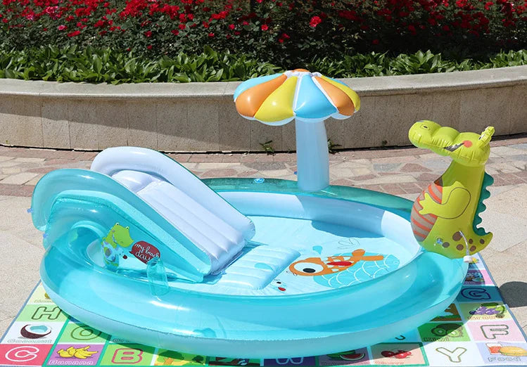 INTEX 57165 Children's Crocodile Garden Inflatable PVC Water Park Pool with Slide Spraying Water for Kids