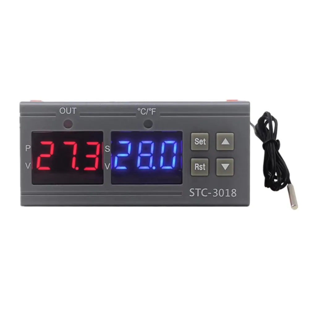 STC-3018 Digital LED Display Thermostat Temperature Controller, Dual Display, Heating/Cooling Thermoregulator  NTC Sensor Probe