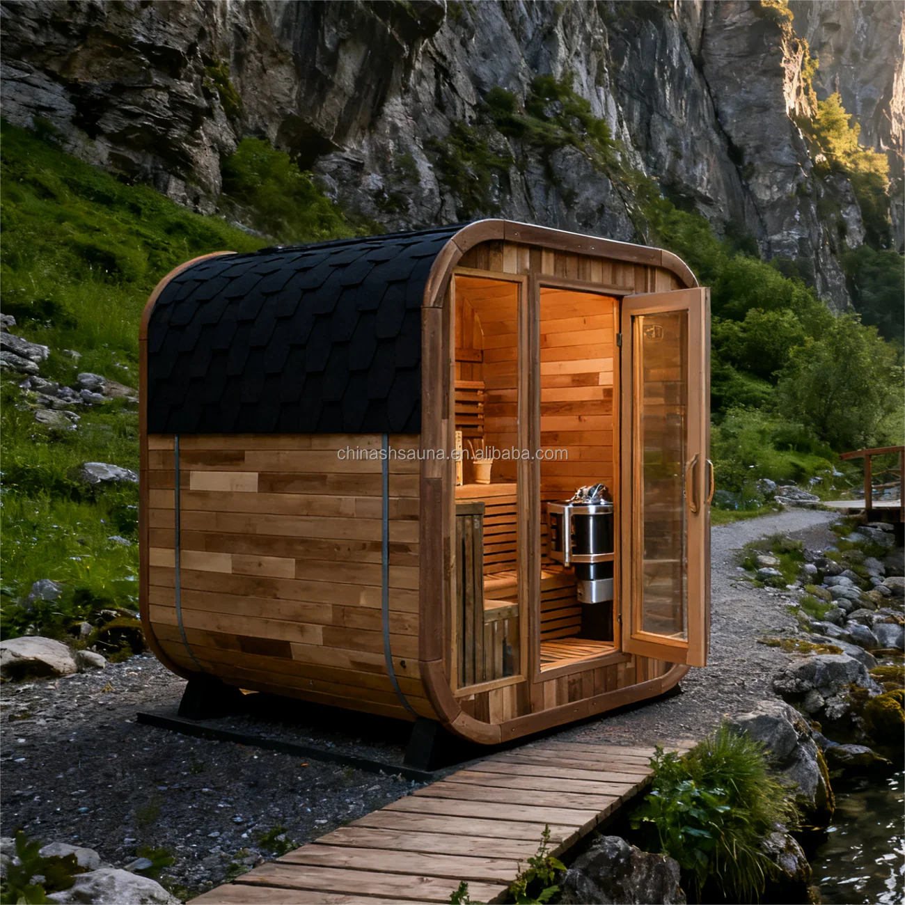 In Stock Canadian Spliced Red Cedar Traditional Large Cube Outdoor Sauna With 8mm Tempered Glass Garden Multi Person Health Spa