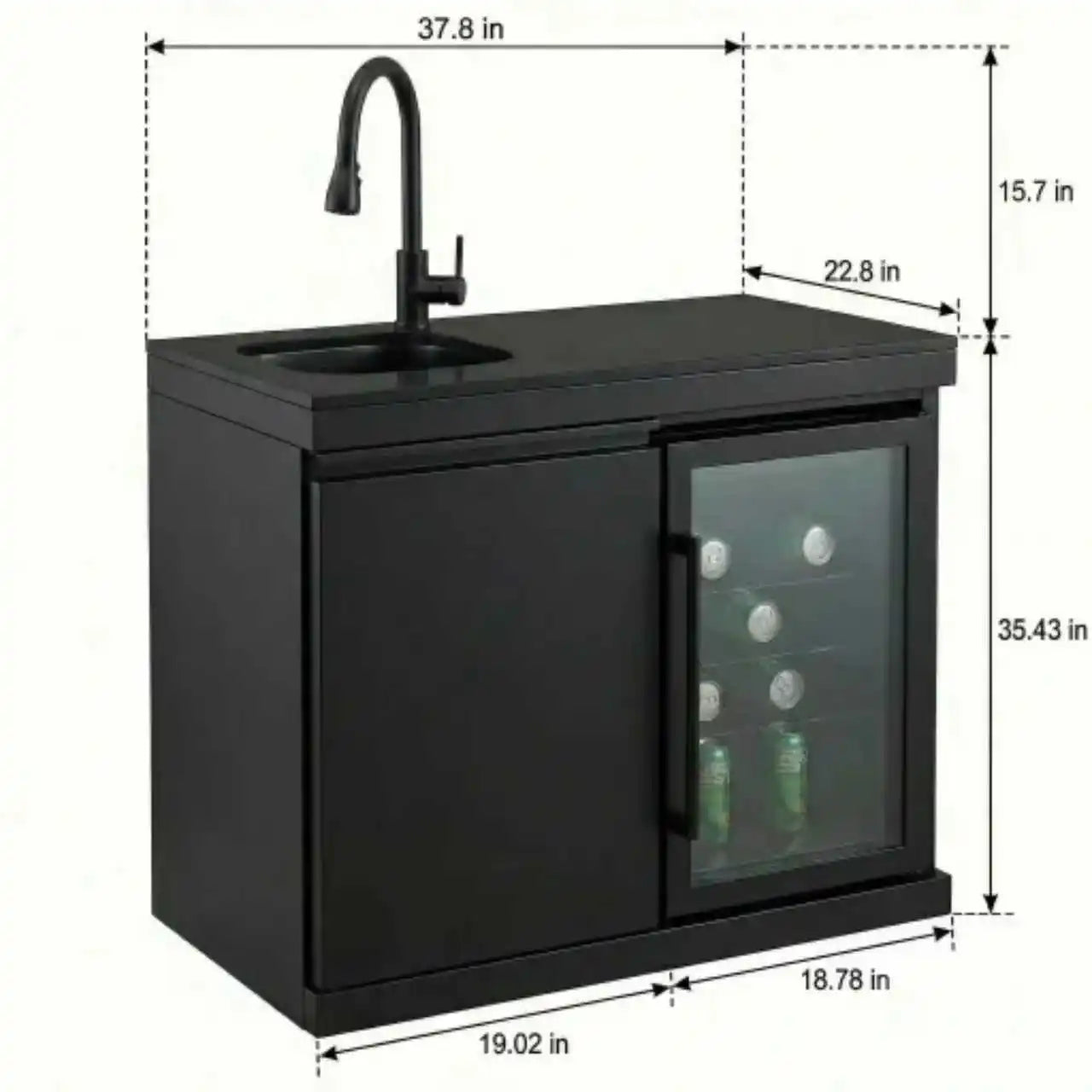 Sink Fridge Combo Outdoor Kitchen 70L Refrigerator Portable Durable 3-Burner OE Home Pull-Down Faucet Brushed SS Granite BBQ