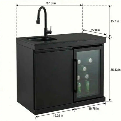 Sink Fridge Combo Outdoor Kitchen 70L Refrigerator Portable Durable 3-Burner OE Home Pull-Down Faucet Brushed SS Granite BBQ