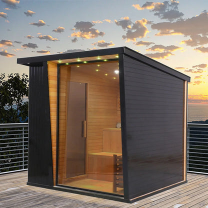 New Stocks in USA Modern Design Black Outdoor Dry Steam Red Cedar Electric Sauna with 8mm Glass