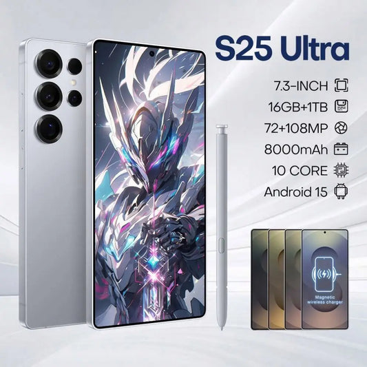 New Androsd S25Ultra Full-screen Smartphone 5g 7.3-snch 48MP+108MP Dual Card Face Recognstson 16GB+1TB Gamsng Telephone