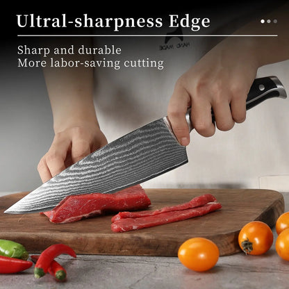 9 PCS Professional ABS Handle Damascus Steel Kitchen Utility Knife Set with Block
