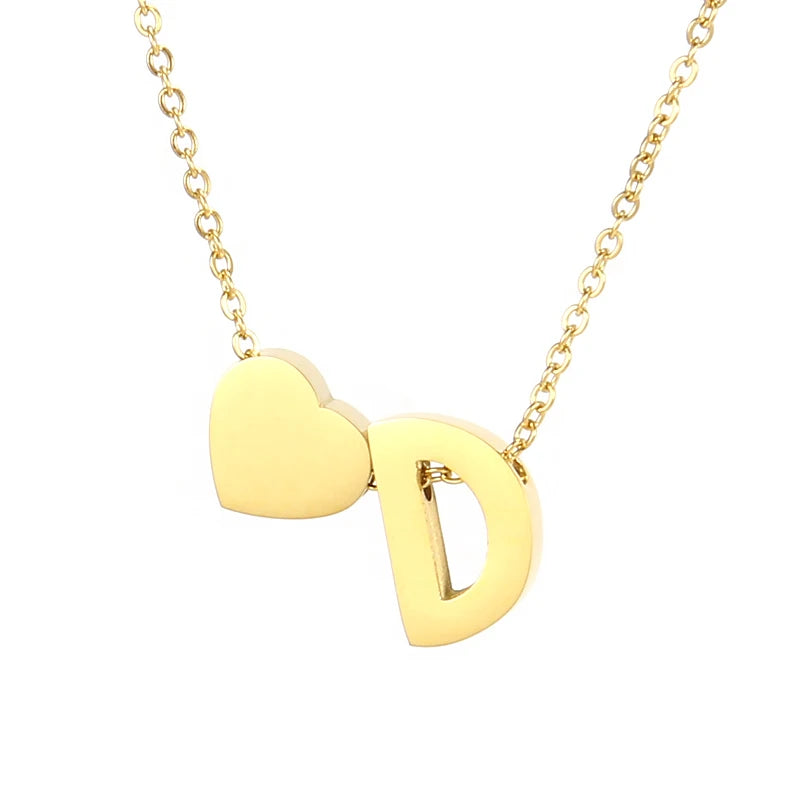 A-Z Alphabet Choker Personalized Style Tiny Heart with Initial Letter Necklace for Women 18K Gold Stainless Steel Jewelry