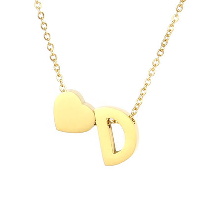A-Z Alphabet Choker Personalized Style Tiny Heart with Initial Letter Necklace for Women 18K Gold Stainless Steel Jewelry