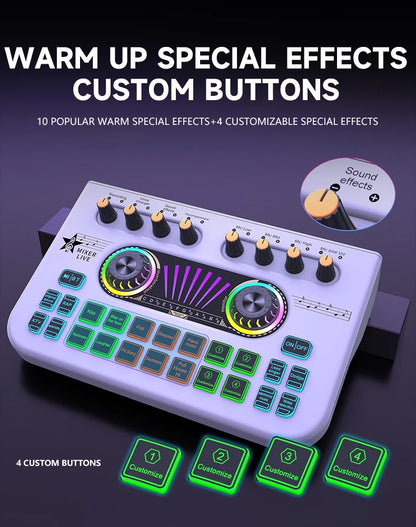 Audio PC USB Studio Recorder Music Sound Card K300 Live Audio Mixer Interface Sound Board with Multiple DJ Effects for Streaming
