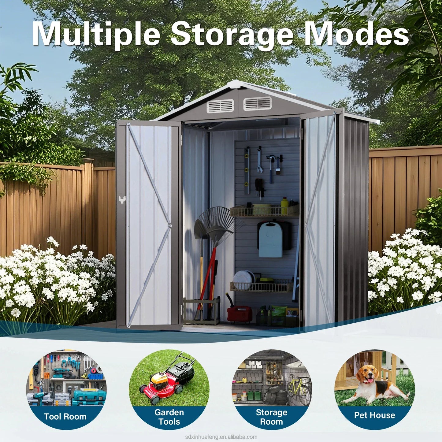 Free Shipping in Stock 5 * 3f T Metal Outdoor Storage Shed with Waterproof and Lockable Compact Tool Shed