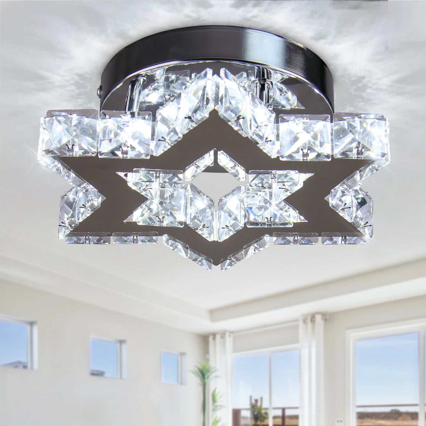 Modern K9 Crystal Chandelier Cool White Living Room Star Design Ceiling Light for Kitchen Living Room