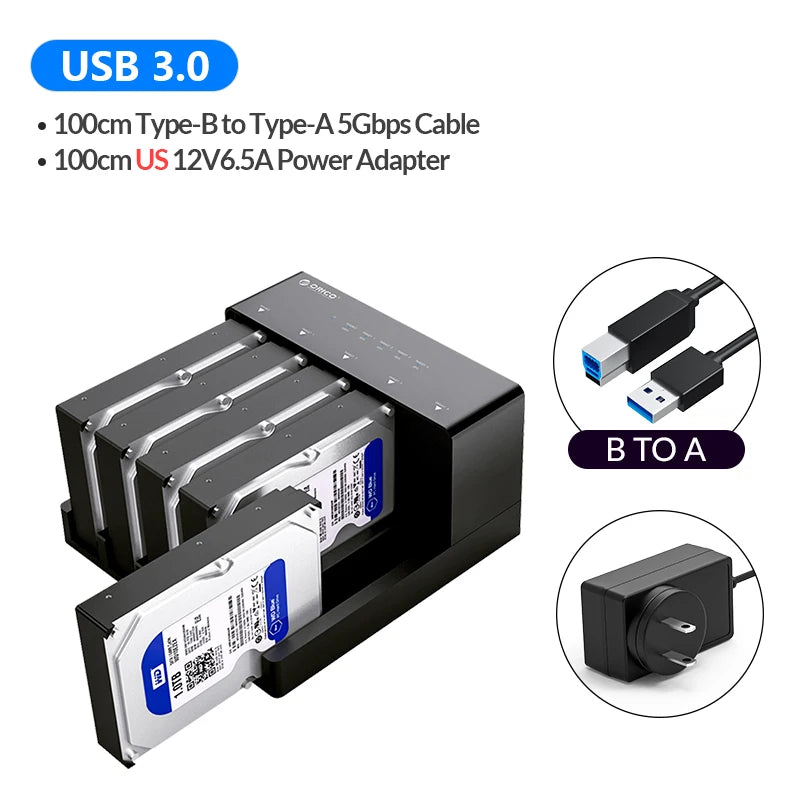 ORICO 5 Bay USB 3.0 to SATA 2.5/3.5 Inch HDD Docking Station Hard Drive Enclosure with Offline Clone HDD Case Plug and Play