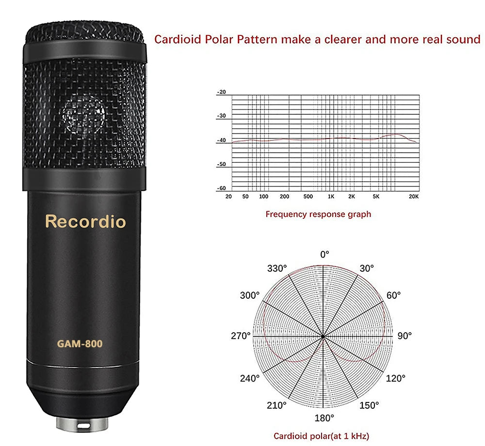 GAM-800R Professional Condenser Microphone R8 Sound Card Set for Webcast Live Recording
