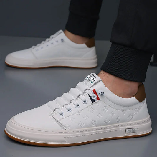 Trends Men's White Slip-On Casual Shoes Toe Breathable Rubber Sole Summer Fashion Sneakers Microfiber Lining Shoe Tongue Logo