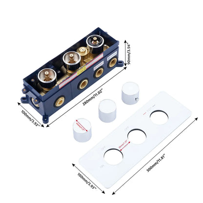 2-Way Shower Diverter Thermostatic Valve 3-Handle Multi-Function Brass Construction Tempered Glass Panel Hotel Polished Modern