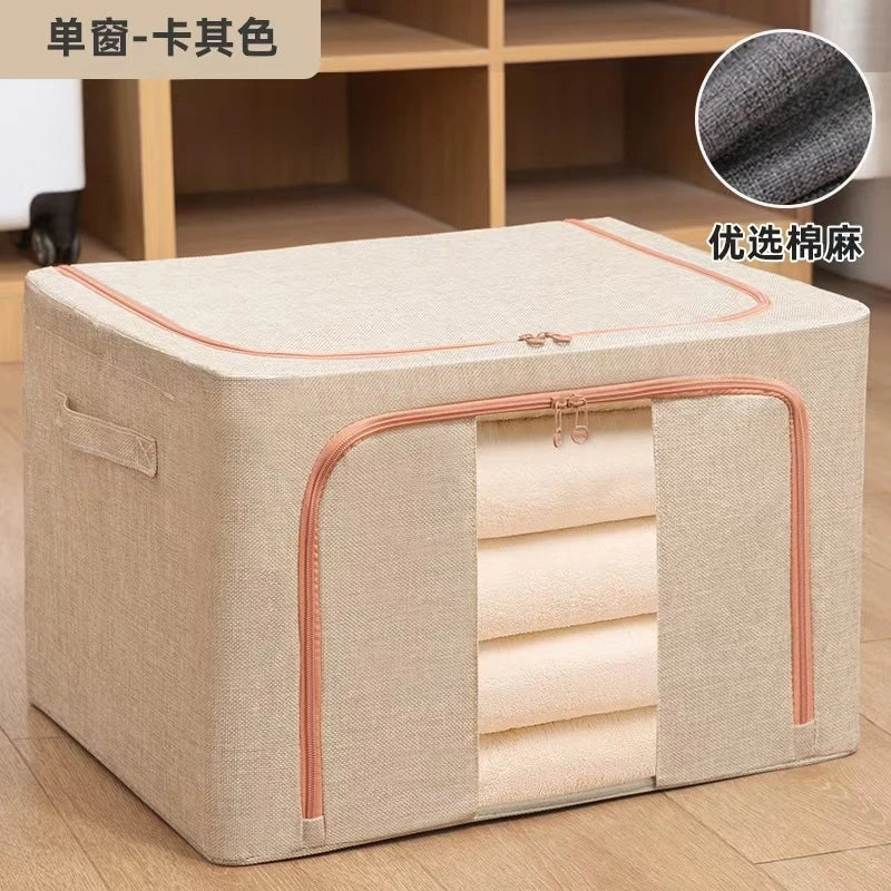Foldable Clothes Storage Box Capacity Stackable Storage Bag with Metal Frame Dustproof Storage Box with Zipper for Home Room