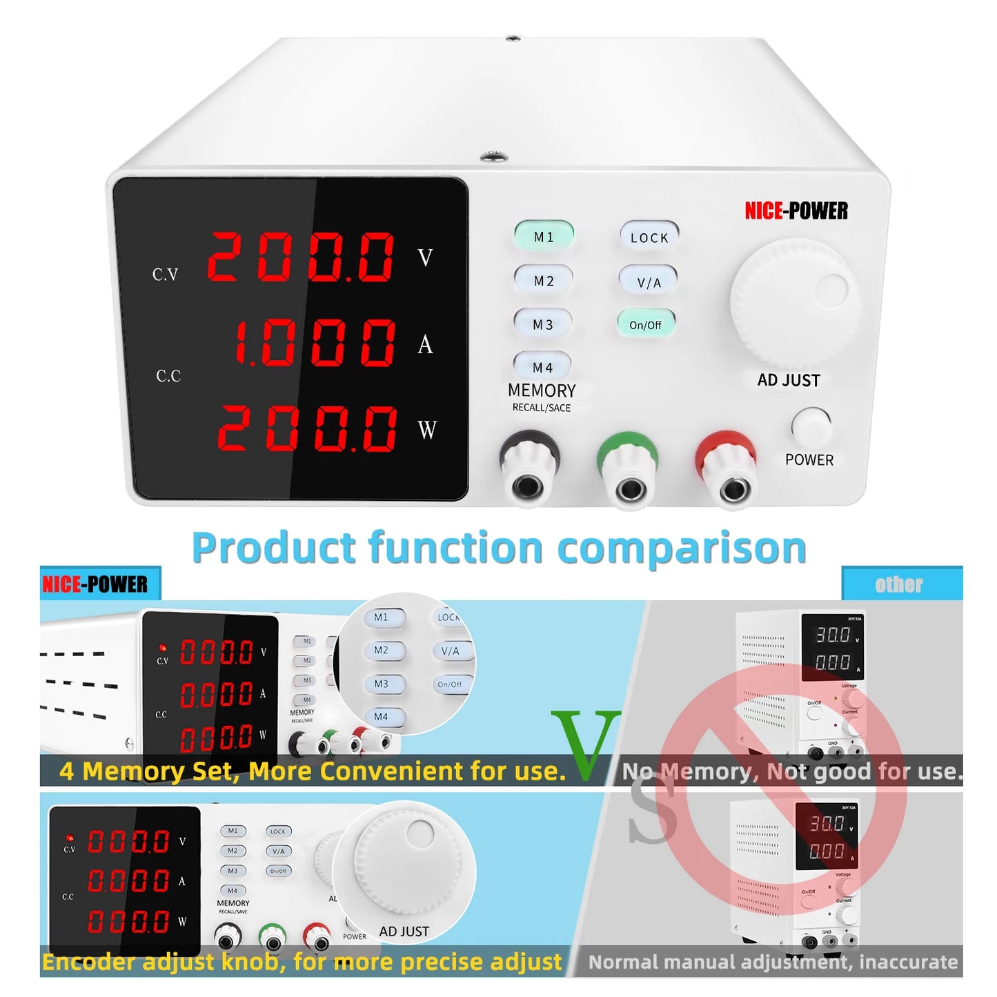 KUAIQU SPPS-S2001 Programmable DC Switching Power Supply 200V 1A Single Output 200W Lab Bench Color LCD Screen