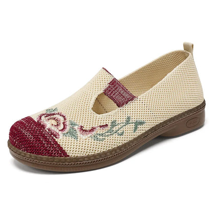 Comfortable Women Casual Embroidered Linen Shoes Vintage Cozy Breathable Lily Fisherman Shoes Sandals