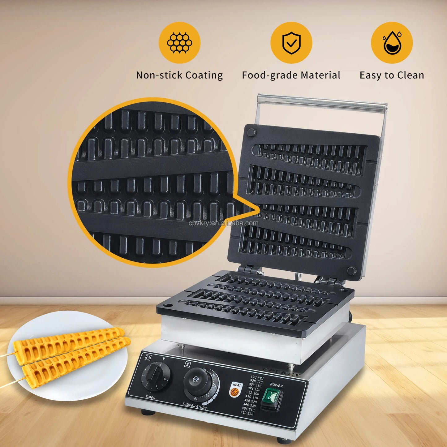 Commercial 1750W Christmas Tree Shaped Non-Stick Waffle Maker Easy to Operate Temperature Adjustable Snack Machine New Condition