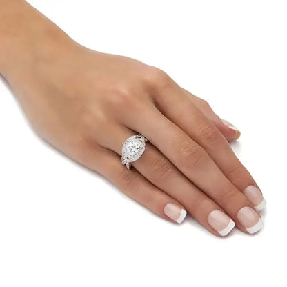 Q103 Women's White Gold Diamond Engagement Ring Round Brilliant Cut Natural G Color Halo Design