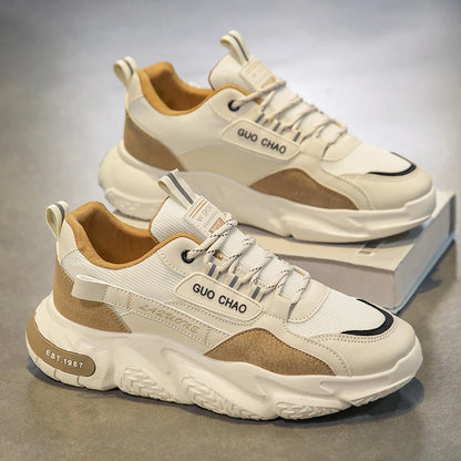 Men's Casual High-Top Sport Sneakers Microfiber Leather Upper Large Dad PU Rubber Sole Waterproof Breathable Mesh for Summer
