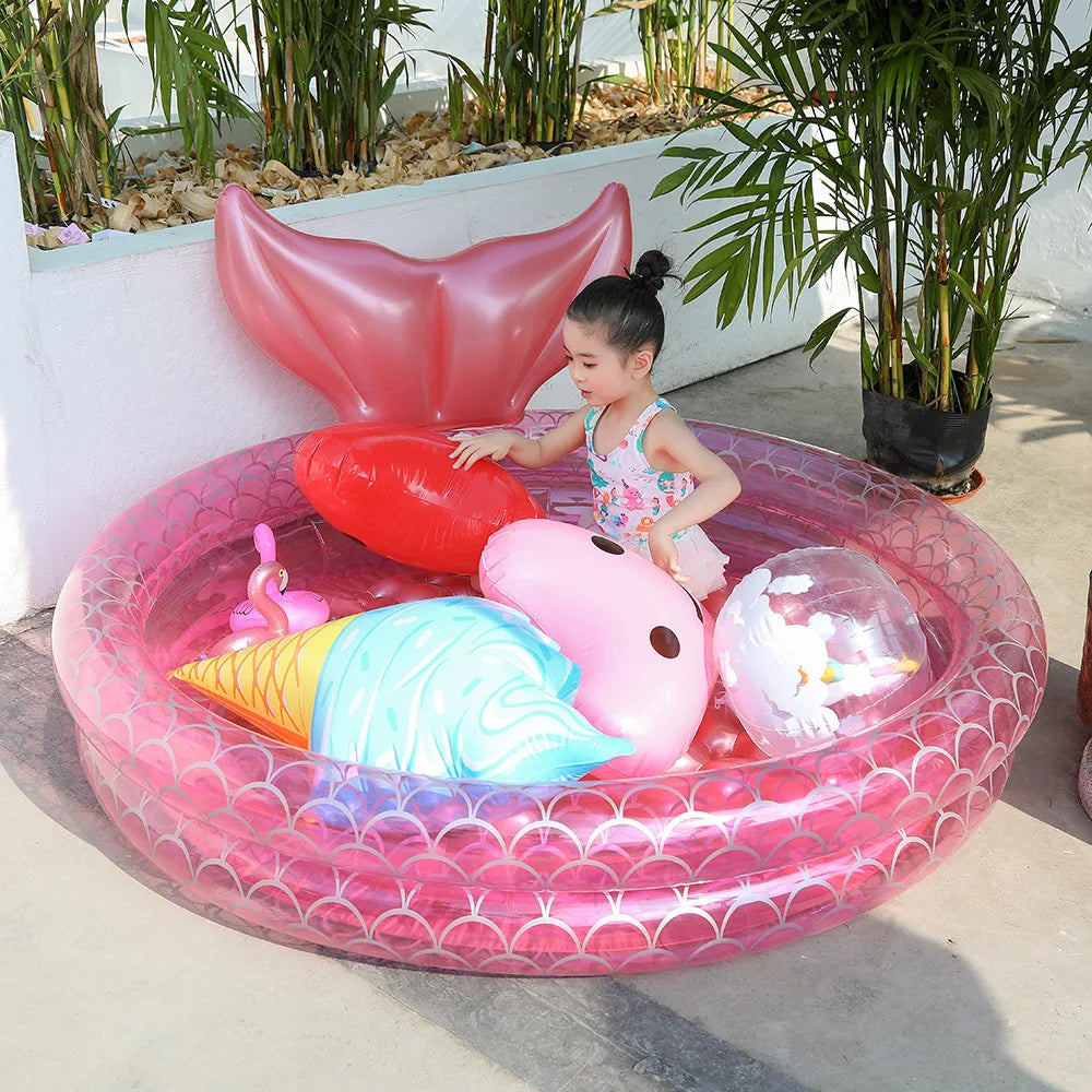 Ins Thickened PVC Inflatable Mermaid Pool Household Baby Toddler Swimming Pool, Ocean Ball Pool