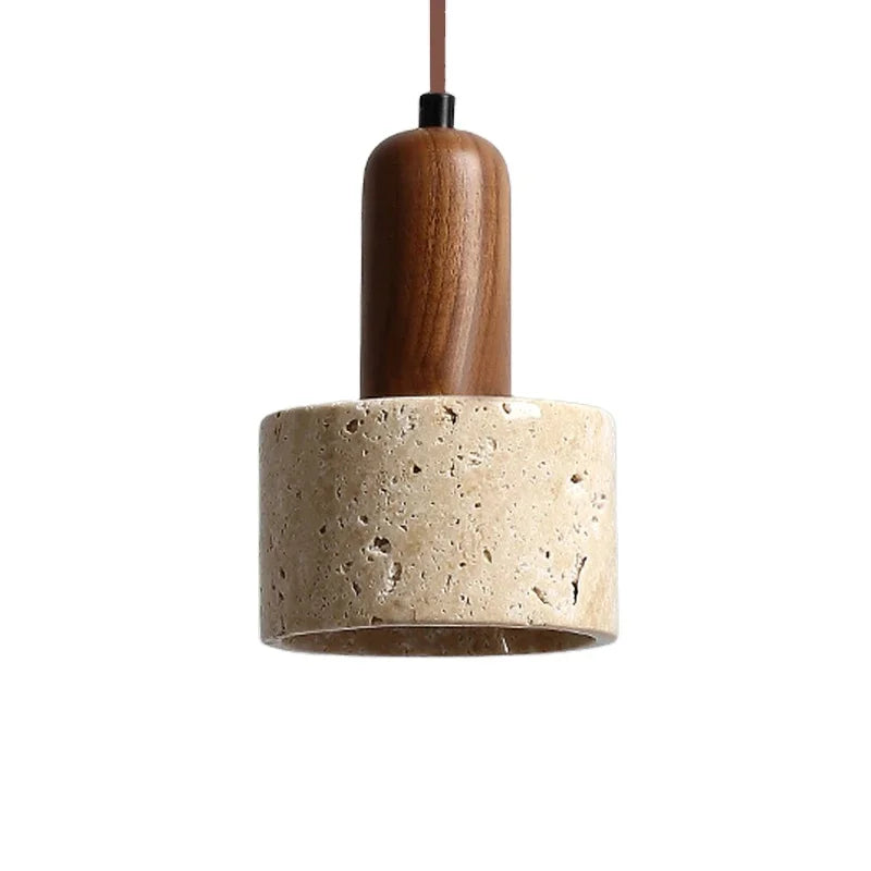 Wabi Sabi Decor Walnut Bedside Hotel Pendant Light Yellow Travertine Stone Chandelier for Dining Table Kitchen Island Restaurant